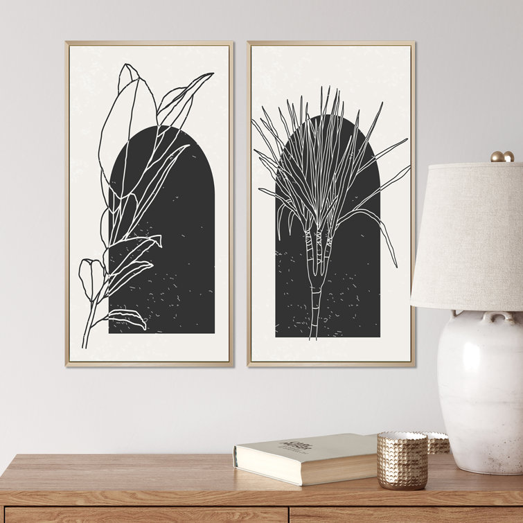 Minimalist Botanical Line With Palm Leaves I On Canvas 2 Pieces Painting